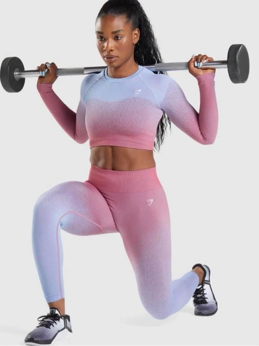Women’s Gymshark Adapt Ombre Seamless Leggings Crop Top Set Blue Pink XS